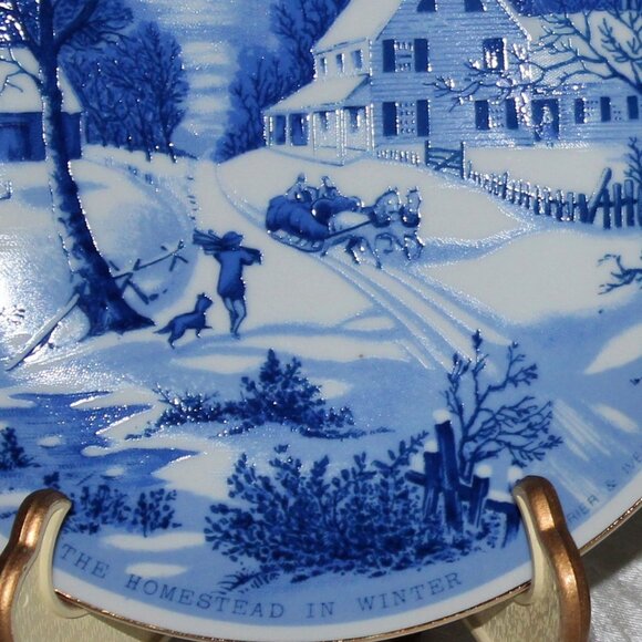 Pair of Currier & Ives Blue and White Plates | "Homestead" Collectible Plates - Picture 5 of 16